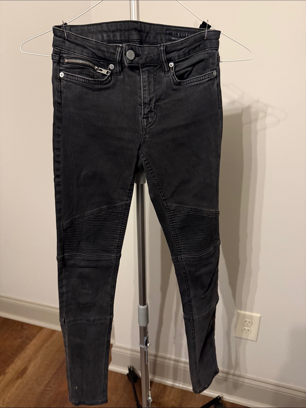 AllSaints Black Ribbed Moto Skinny Jeans - Women's